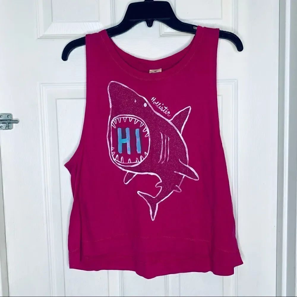 Hollister Graphic Print Tank Size Small Pink Shark